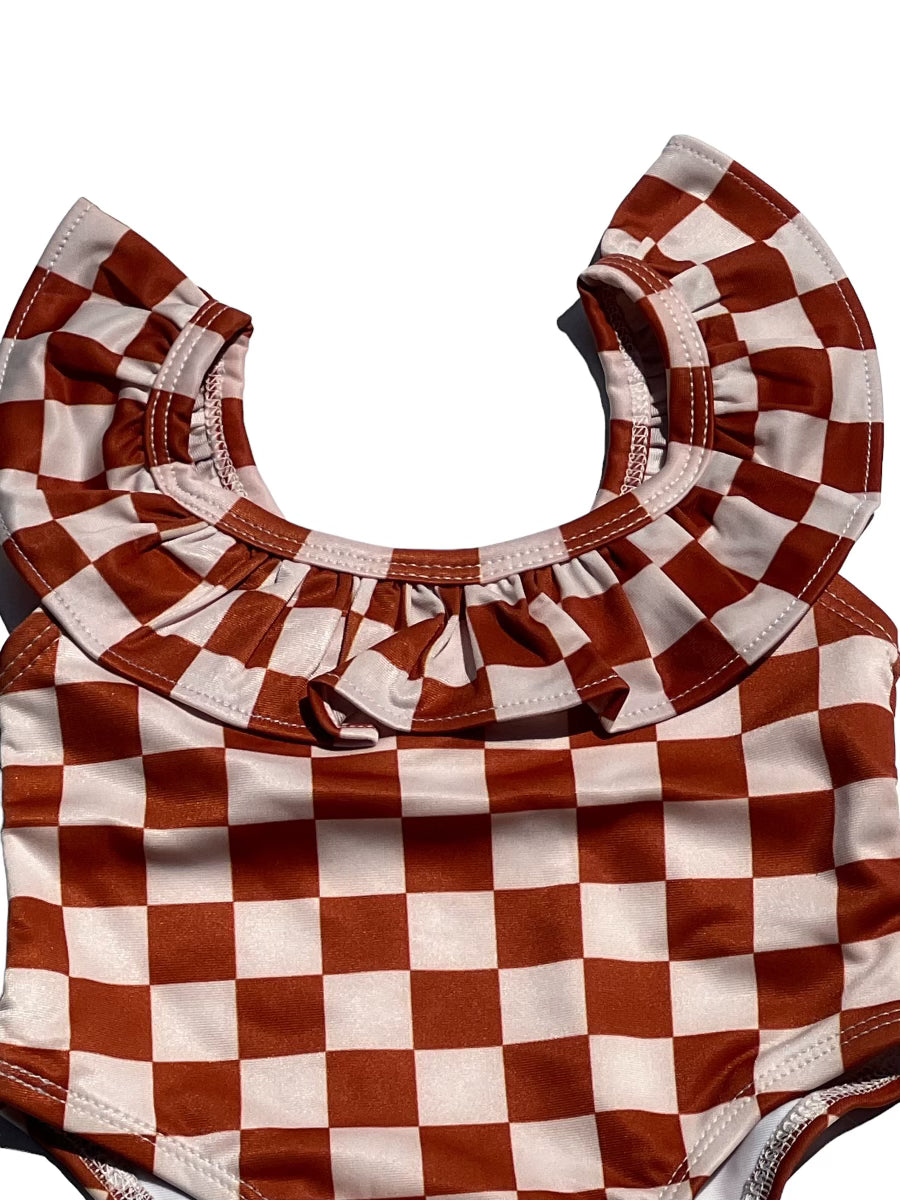 Rust Checkered Swimsuit