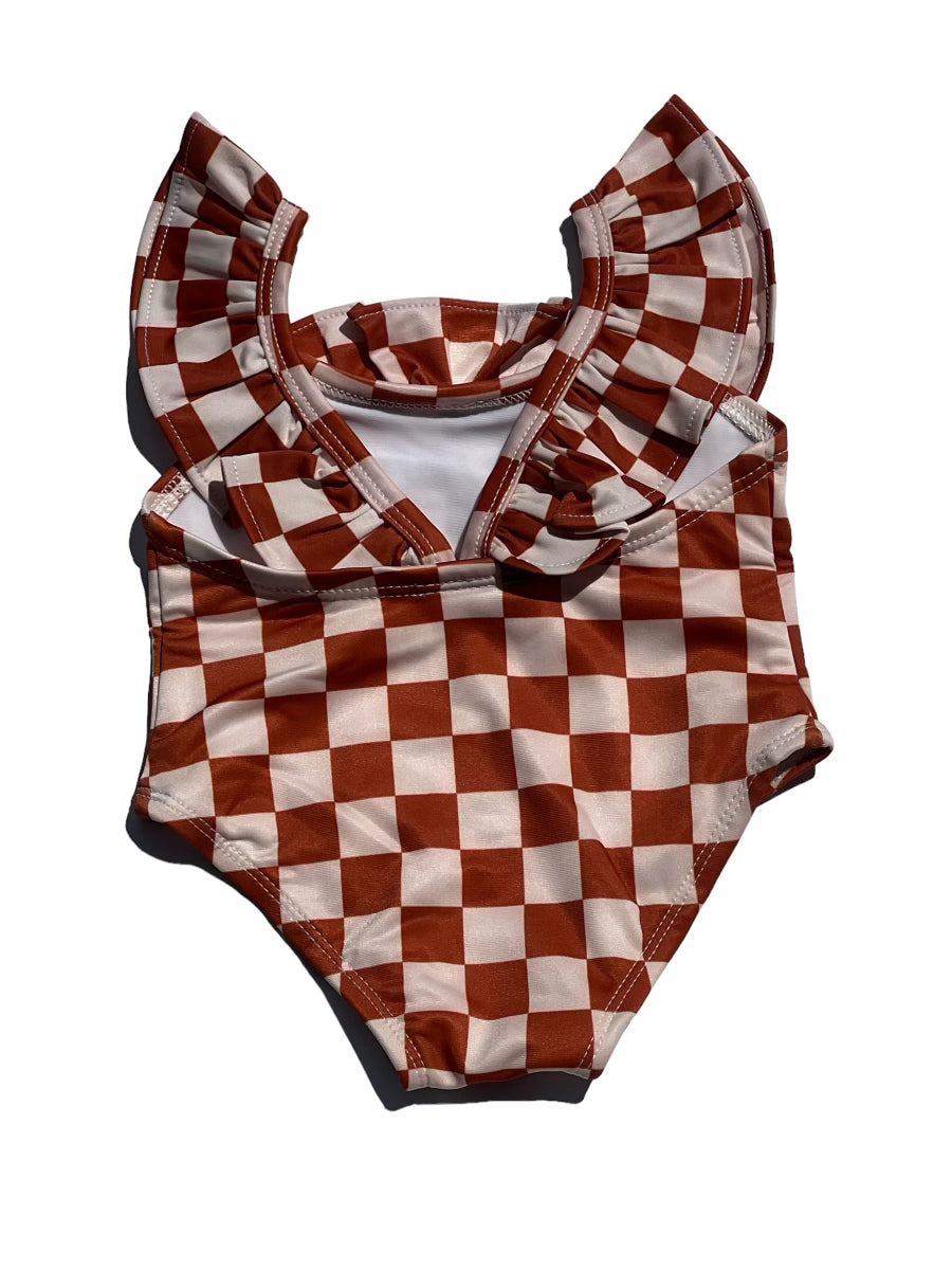 Rust Checkered Swimsuit
