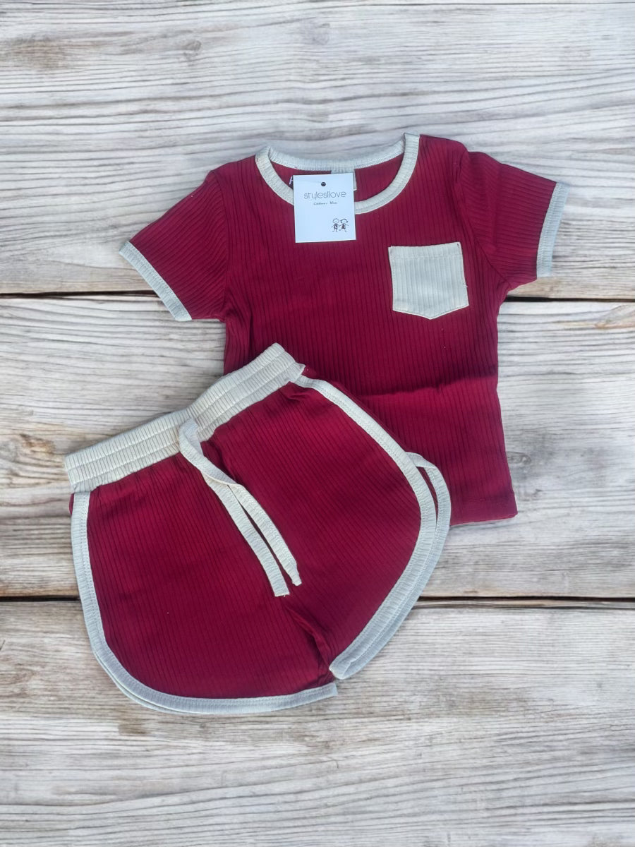 Ivory & Red Shorts 2-Piece Set
