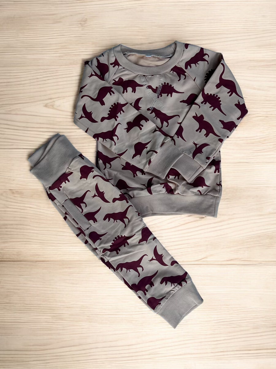 Beige Dinosaur sweatshirt & Pants 2-piece set