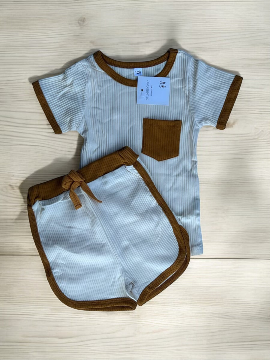 Ivory & Brown Shorts 2-Piece Set