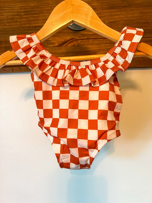 Rust Checkered Swimsuit