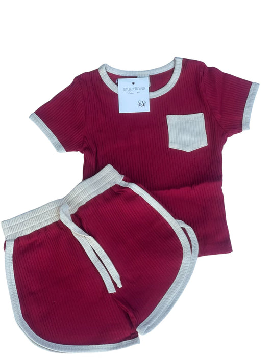 Ivory & Red Shorts 2-Piece Set