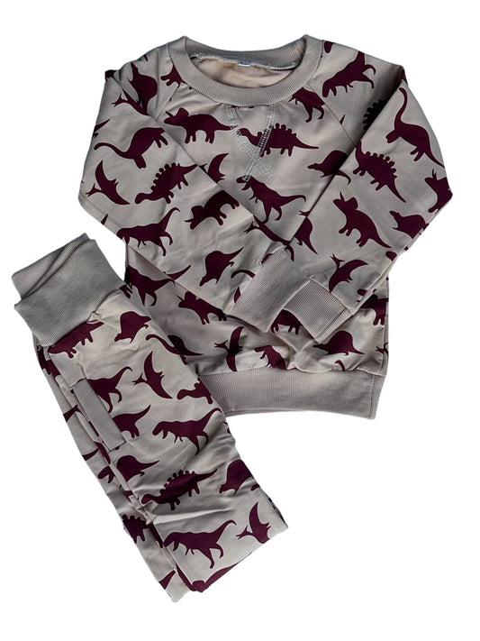 Beige Dinosaur sweatshirt & Pants 2-piece set