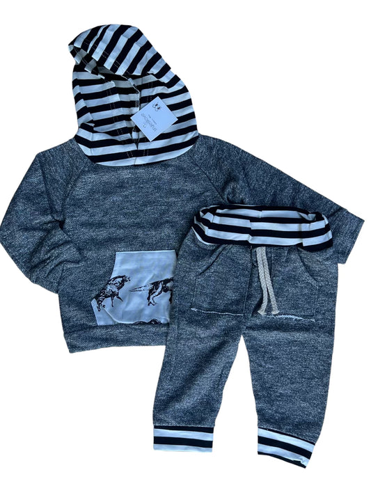 Dinosaur Hooded Striped 2-piece Set