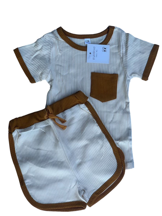 Ivory & Brown Shorts 2-Piece Set