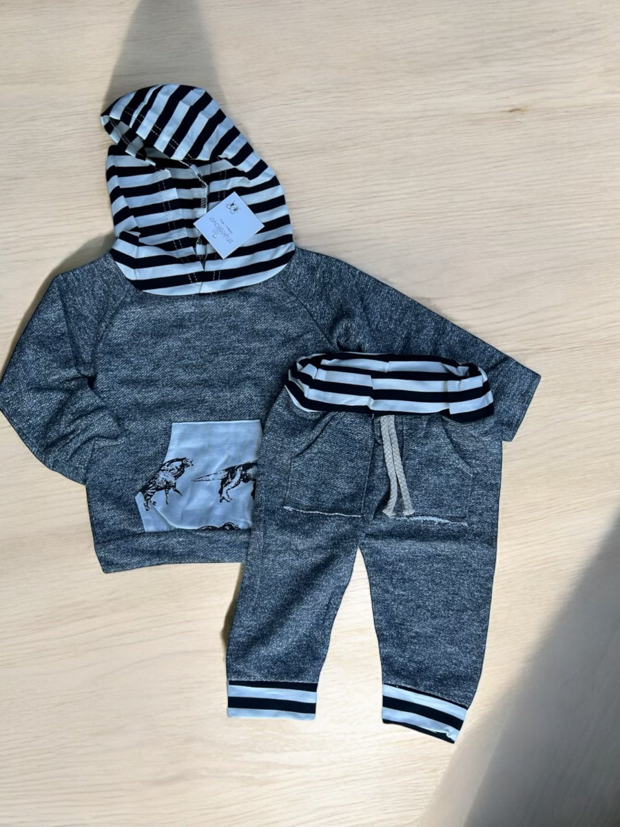 Dinosaur Hooded Striped 2-piece Set